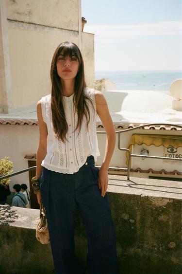 Zara ROMANTIC LACE INSERT TOP - White