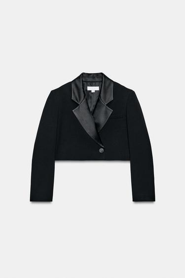 CROPPED SATIN LAPEL BLAZER - Black by Zara