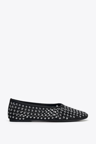 Zara STUDDED MESH MARY JANES - Black - Image 0