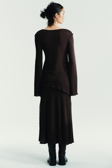 JUPE MIDI SOFT - Marron chocolat de Zara - Image 4