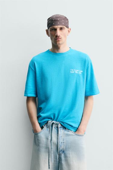 FADED PRINT KNIT T-SHIRT - Aquamarine by Zara