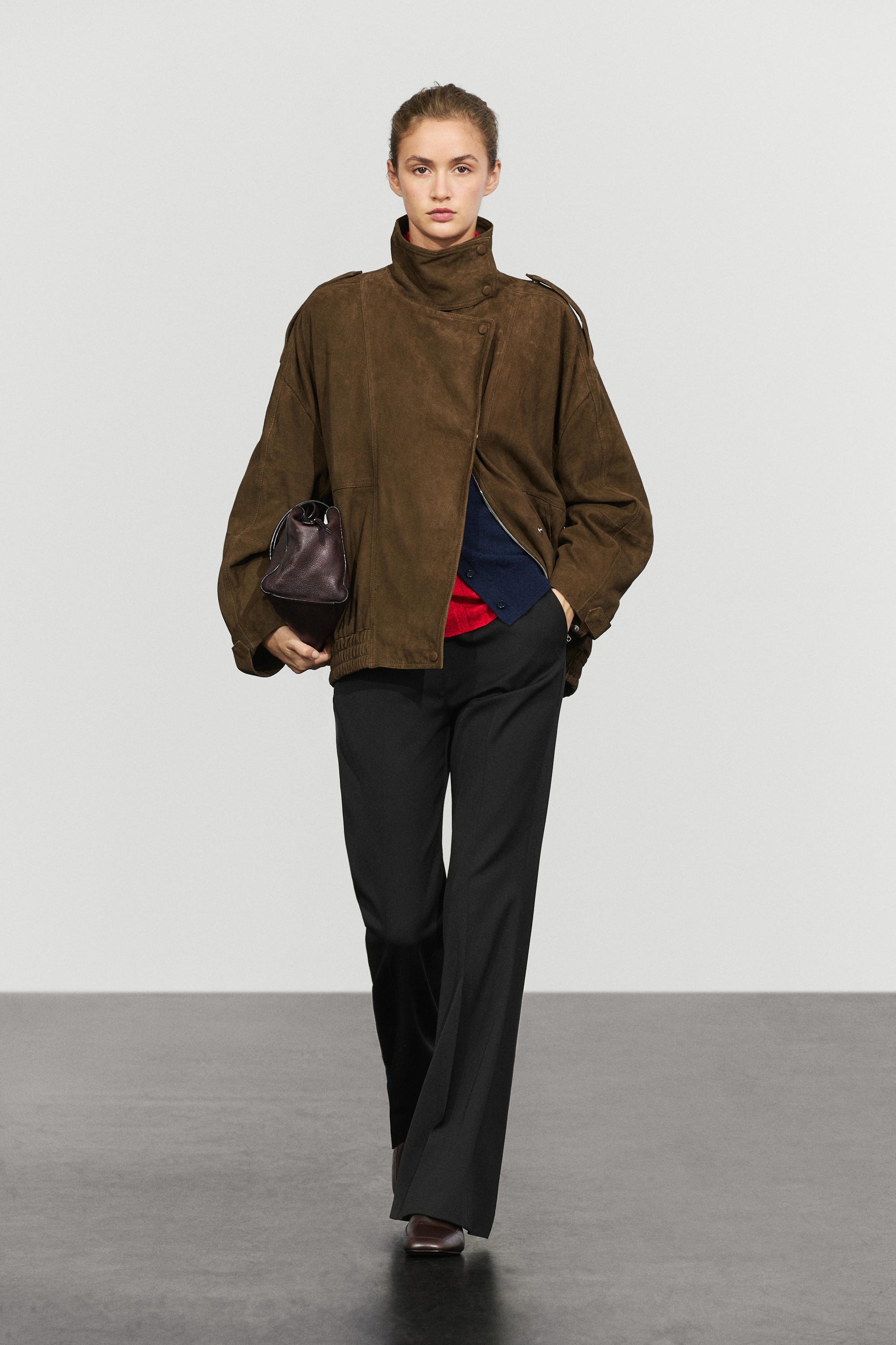 High collar suede bomber jacket