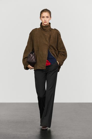 High collar suede bomber jacket — 553 1