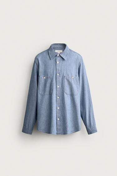 CHAMBRAY REGULAR FIT SHIRT WITH POCKETS - Mid-blue by Zara