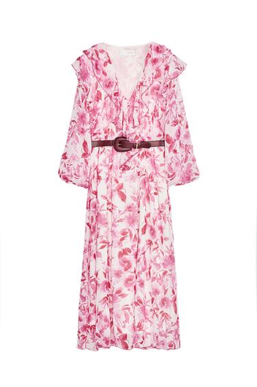 PRINTED MIDI DRESS WITH BELT