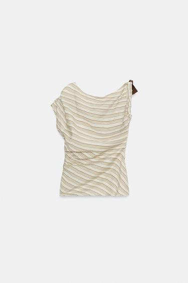 TOP À RAYURES ET NŒUD - Écru / Marron de Zara - Image 7