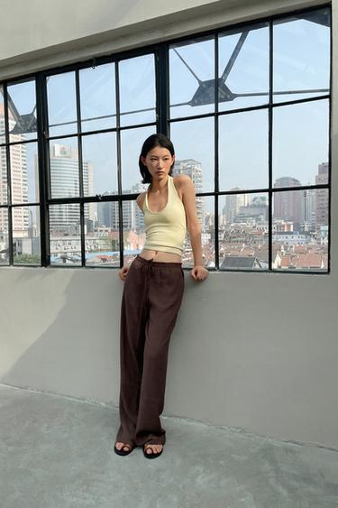 Zara 紋理長褲 - 巧克力棕色