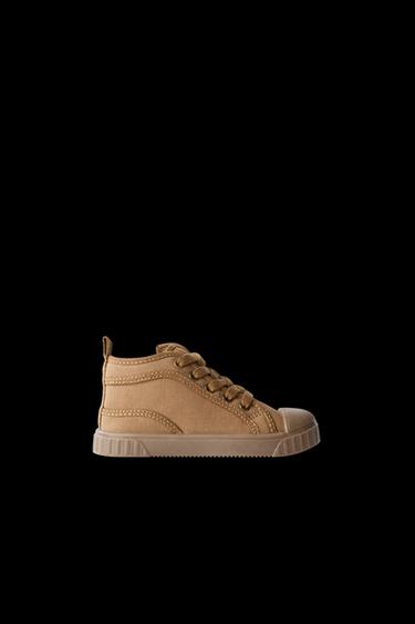 COTTON HIGH-TOP SNEAKERS - Brown by Zara - Image 0