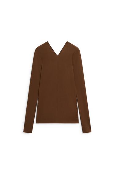Stretch long sleeve v-neck top - LIMITED EDITION — Tobacco 2