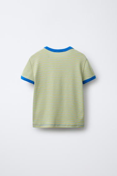 T-SHIRT À RAYURES COL EN CONTRASTE - Vert de Zara - Image 1