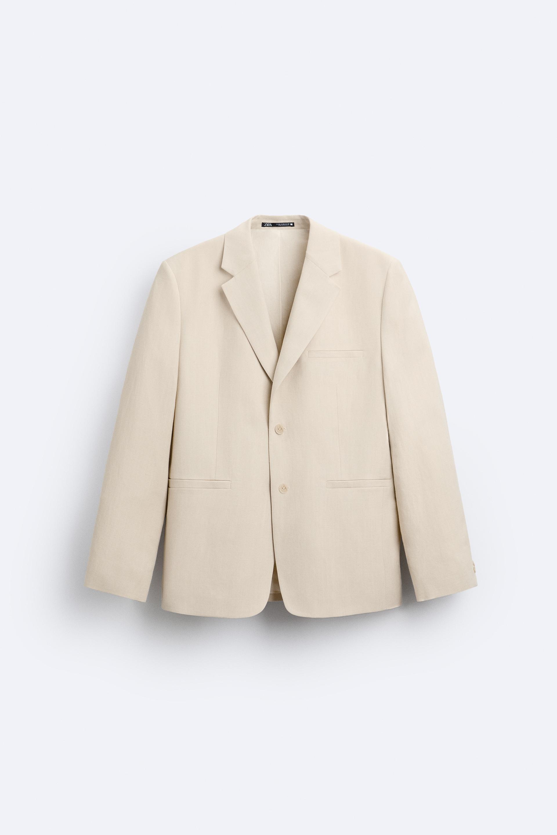 VISCOSE - LINEN SUIT JACKET - Sand