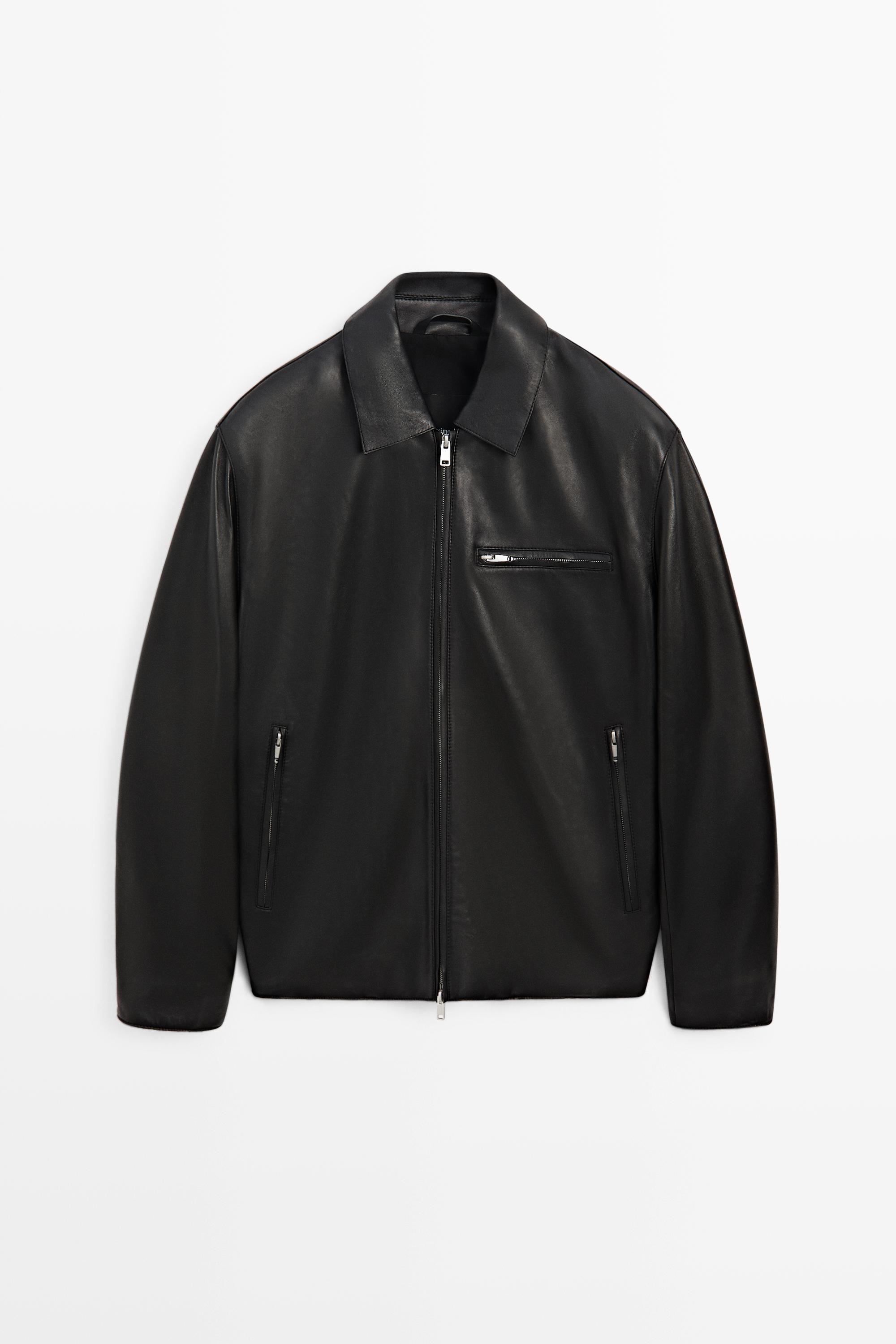 Nappa leather jacket with pocket detail — Black