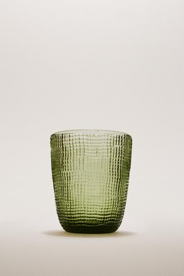 Zara RAISED DESIGN GLASS TUMBLER - Green