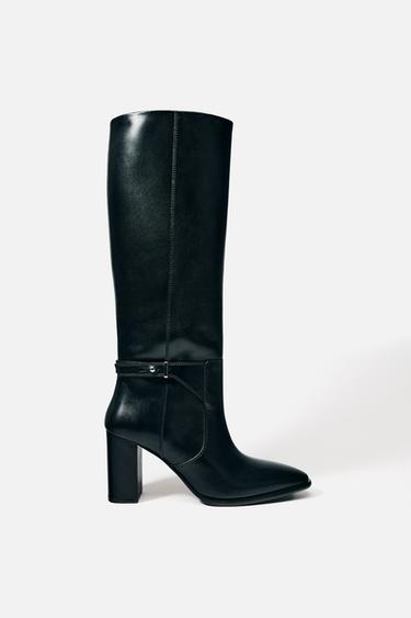 LEATHER HEELED BOOTS - Black by Zara