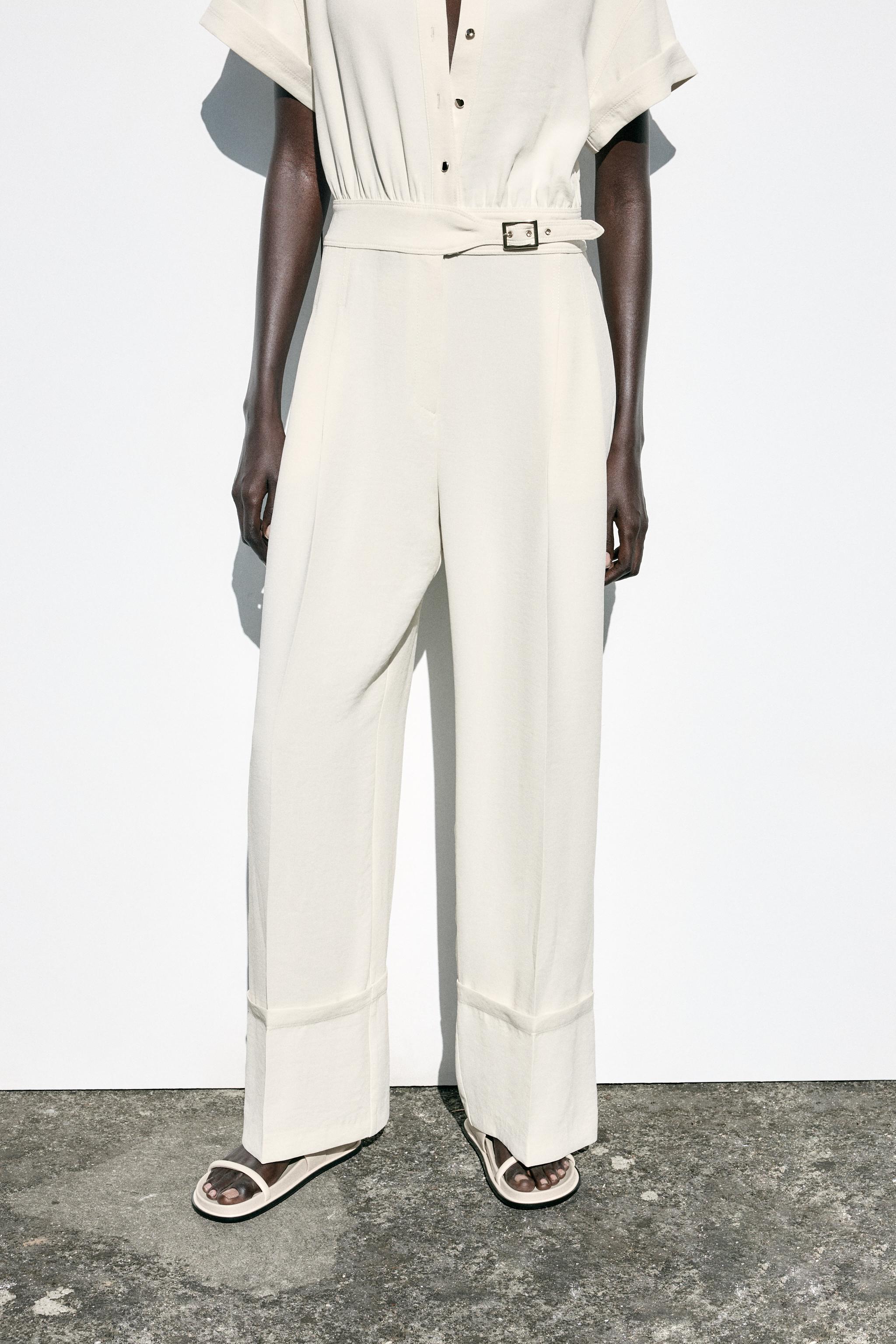 CREPE BUCKLE WAIST JUMPSUIT Ecru ZARA Australia