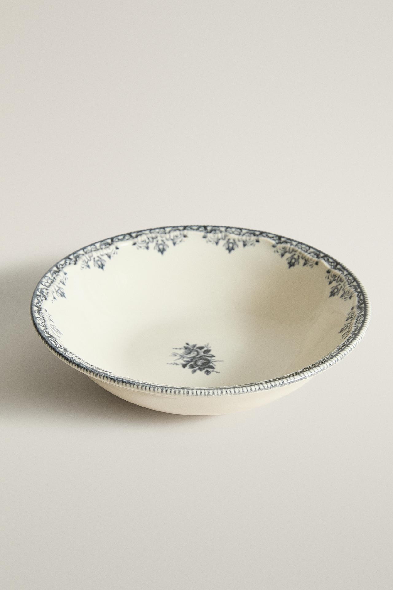 POSITIONED PRINT DESSERT BOWL — Blue / Gray