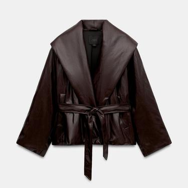 جاكيت مبطن بتأثير الجلد من ZW COLLECTION - عنابي داكن الخاص بـ Zara