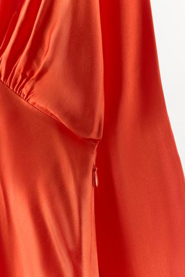 ROBE SATINÉE MANCHES CHAUVE-SOURIS FENDUE - Orange de Zara - Image 7