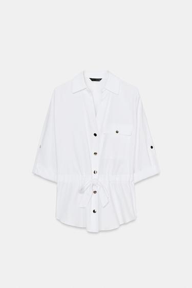 POPLIN SAFARI SHIRT - White by Zara - Image 3
