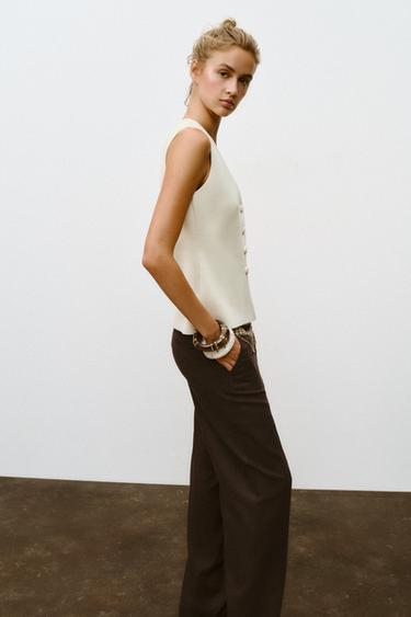 GILET EN MAILLE À BOUTONS REVÊTUS - Écru de Zara - Image 3