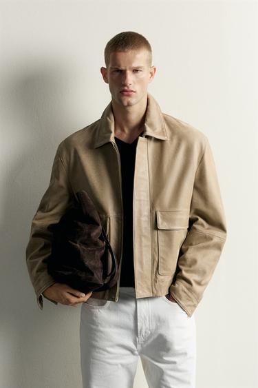 FADED-EFFECT LEATHER JACKET - Beige by Zara