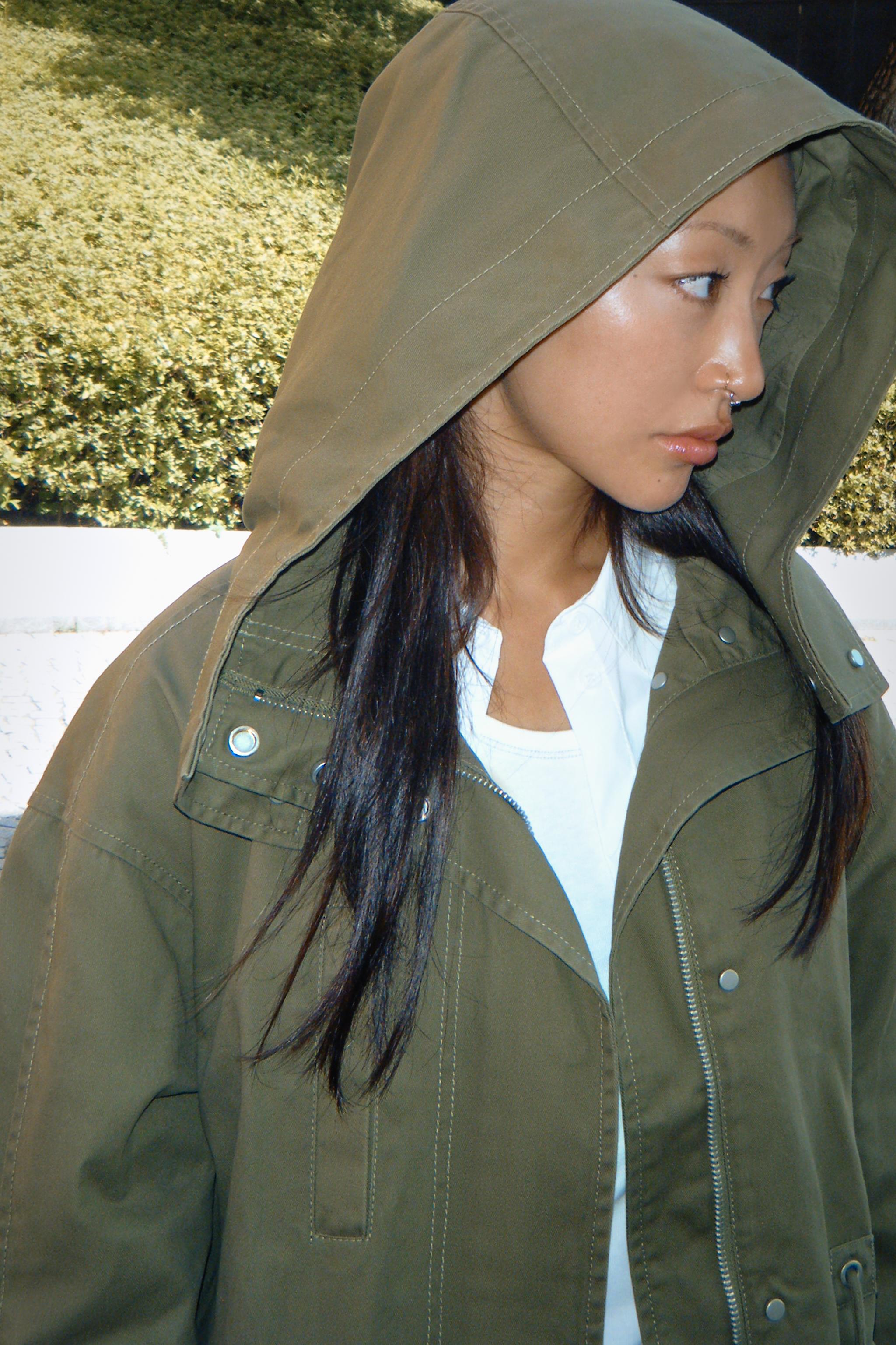 Green hooded parka women's best sale