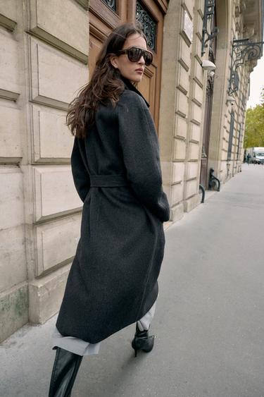 MANTEAU LONG AVEC LAINE ET CEINTURE - Gris foncé de Zara - Image 5