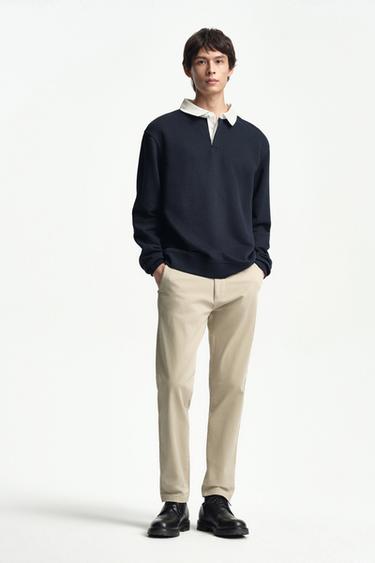 Zara 撞色領POLO衫 - 海藍色