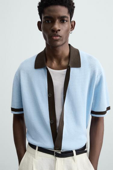 CAMISA PUNTO CONTRASTE - Azul claro de Zara