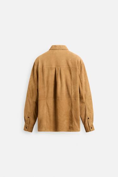 REGULAR FIT SUEDE LEATHER SHIRT - Brown by Zara - Image 8