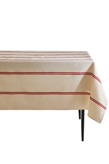 TISCHDECKE MIT DOPPELTER STICKEREI - Cremefarben / Rot von Zara