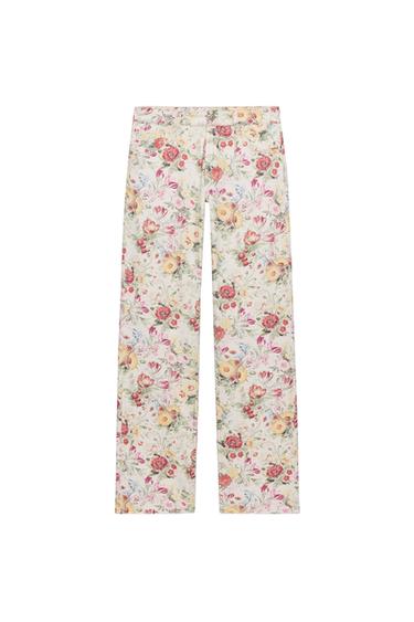 JEANS TRF RECTOS ESTAMPADO FLORES - único de Zara