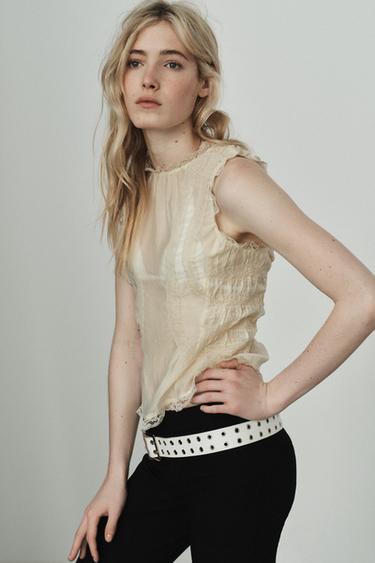 CAMISA FLUÍDA ENCAIXE - Crema de Zara