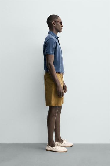 POLO EN PIQUÉ REGULAR FIT DÉLAVÉ - Bleu de Zara - Image 3