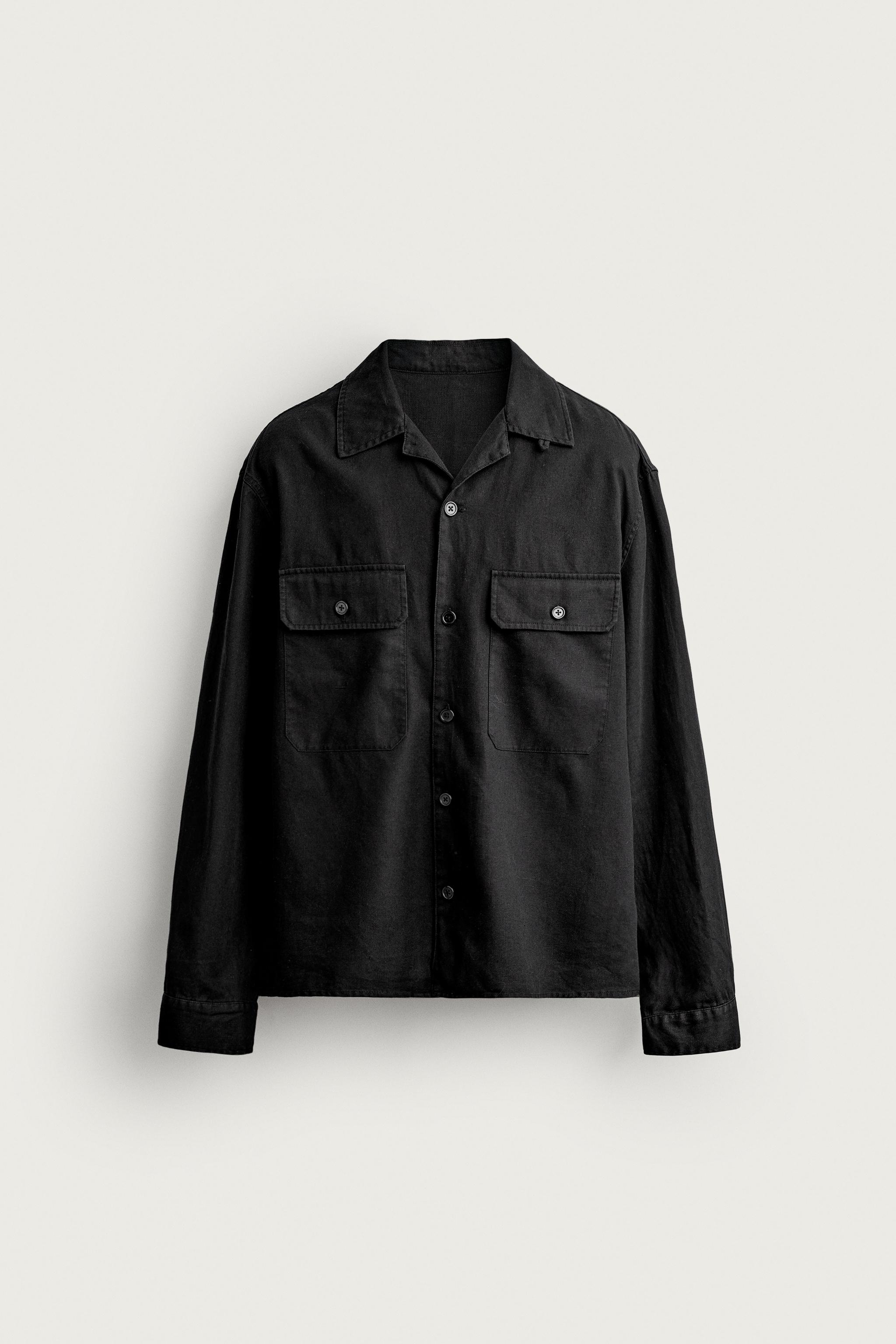 RELAXED FIT LINEN/COTTON OVERSHIRT - Black | ZARA Singapore