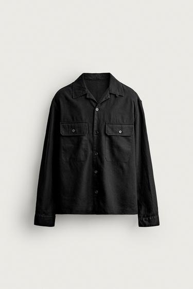 RELAXED FIT LINEN/COTTON OVERSHIRT - Black by Zara