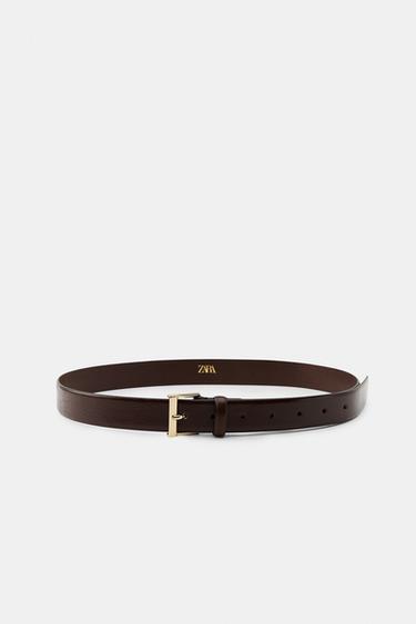 LEATHER BELT WITH SQUARE BUCKLE - Dark brown by Zara - Image 0