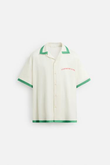 CONTRAST STRIPE SATIN SHIRT - Green by Zara