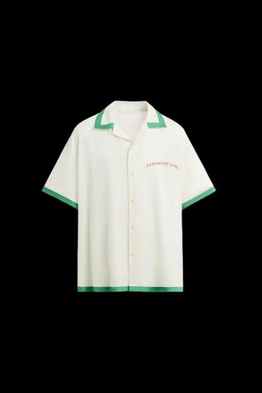 CAMISA SATINADA BANDAS CONTRASTE - Verde de Zara - Imagen 0