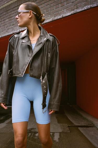 ШОРТЫ-ВЕЛОСИПЕДКИ SEAMLESS В РУБЧИК — ГОЛУБОЙ от Zara — изображение 0