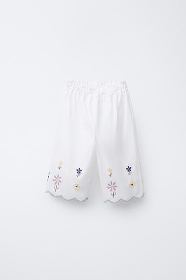 PANTALÓN CULOTTE PUNTO DE CRUZ - Blanco de Zara