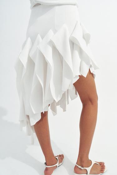 JUPE VOLANTS ASYMÉTRIQUE ZW COLLECTION - Écru de Zara - Image 2