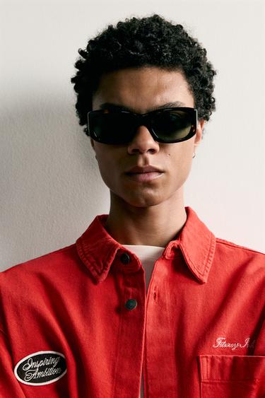 Zara EMBROIDERED PATCH BOXY FIT OVERSHIRT - Red