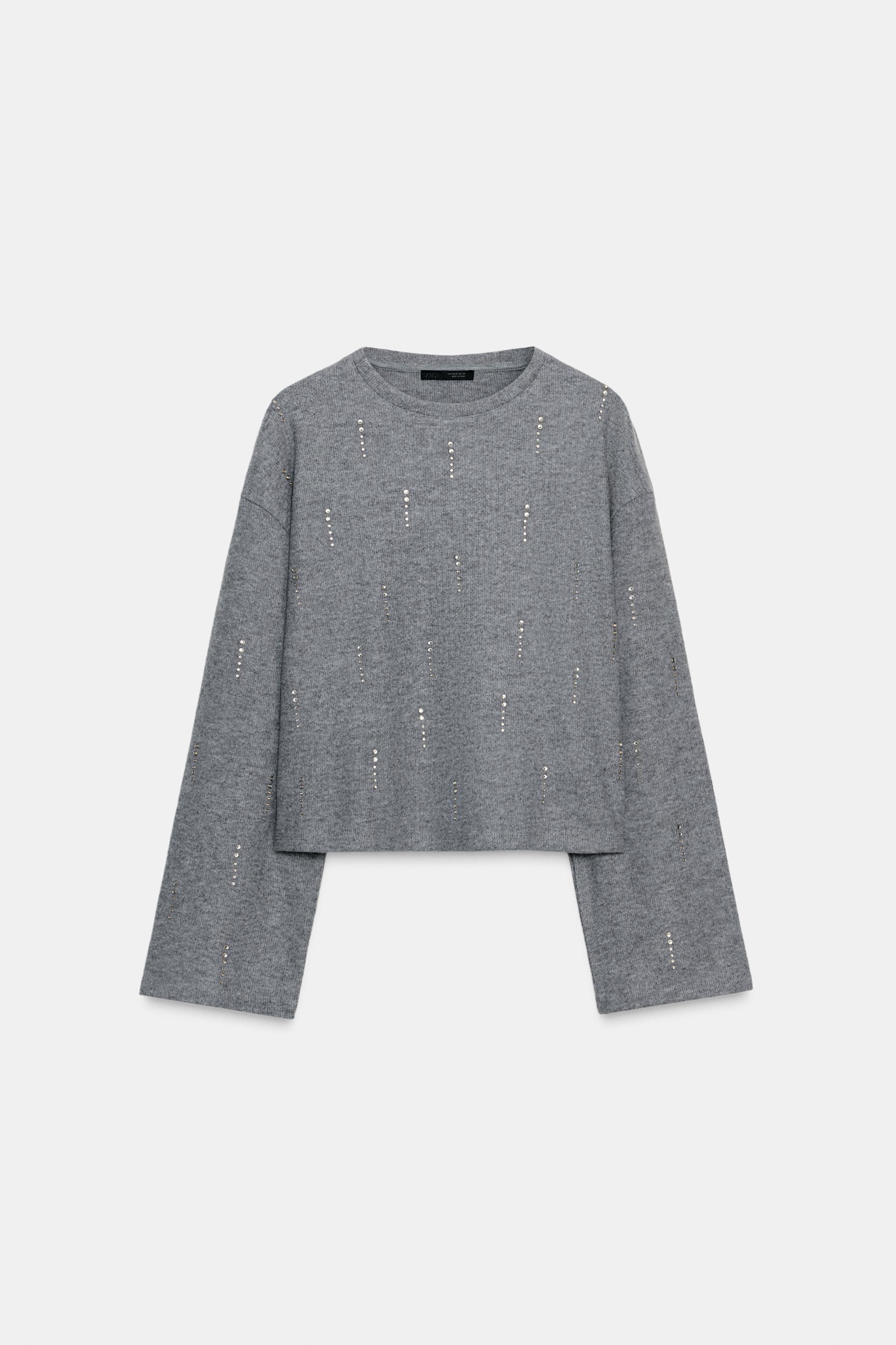 トップス rhinestone crop sweat (gray) Rhinestone Cut Out Sweatshirt - Heather Grey – Carbon38