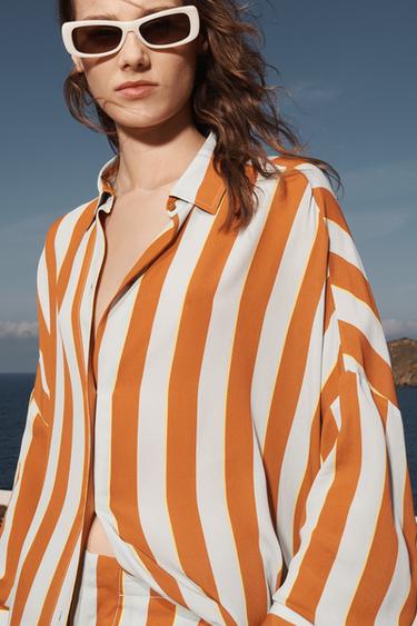 СМУГАСТА СОРОЧКА ОВЕРСАЙЗ — LIMITED EDITION - Помаранчевий Zara
