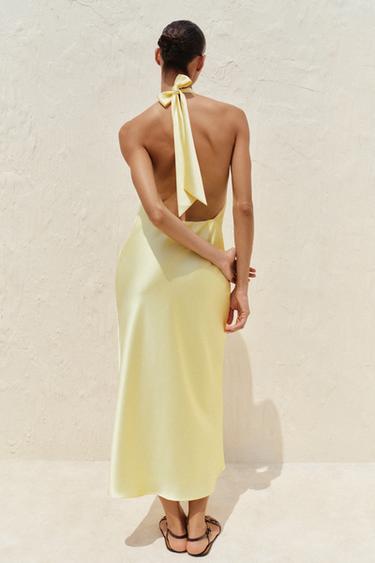 ROBE MIDI HALTER - Jaune clair de Zara - Image 5