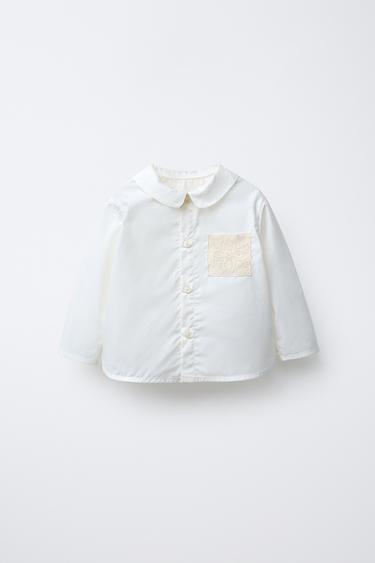 Zara LACE POCKET SHIRT - Ecru