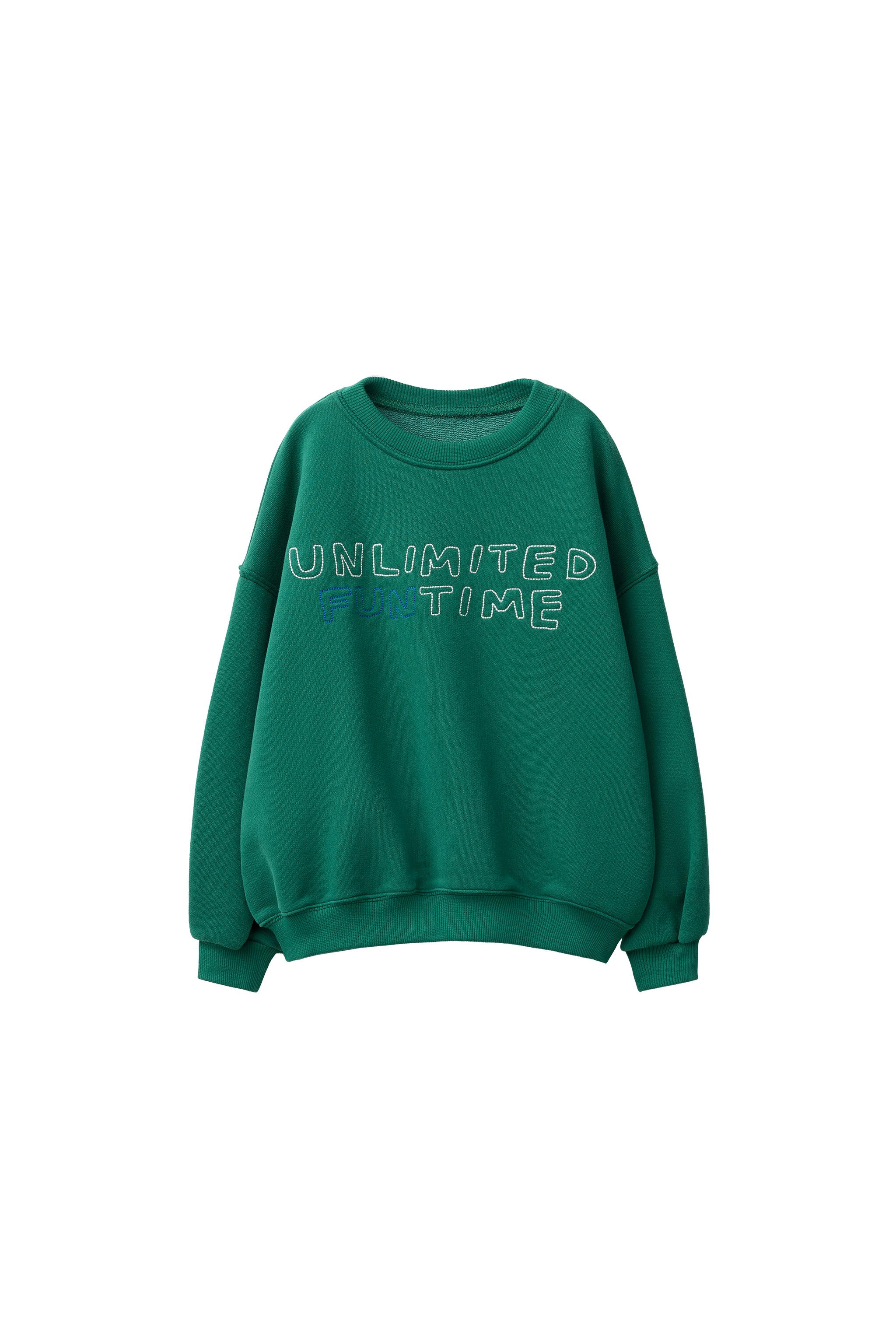 刺繍入りテキストスウェットシャツ - グリーン | ZARA Japan / 日本