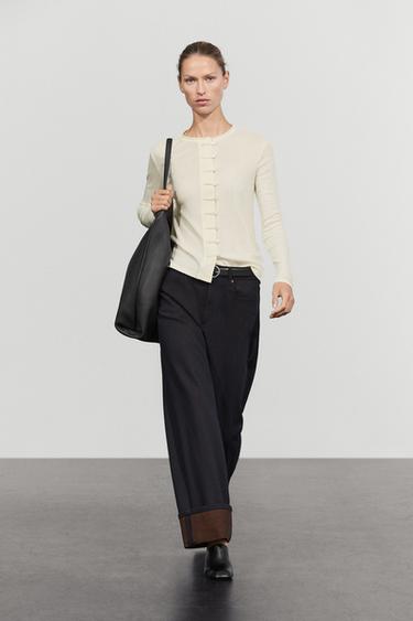Cotton blend T-shirt with button detail — Ecru 2