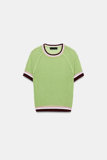 TOP EN MAILLE À MANCHES COURTES - Vert de Zara - Image 4